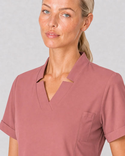 Flesh Pink Eipnare Women's V-Neck Split 9-Pocket Slim Fit Scrub Set - Stretch Medical Scrubs for Women