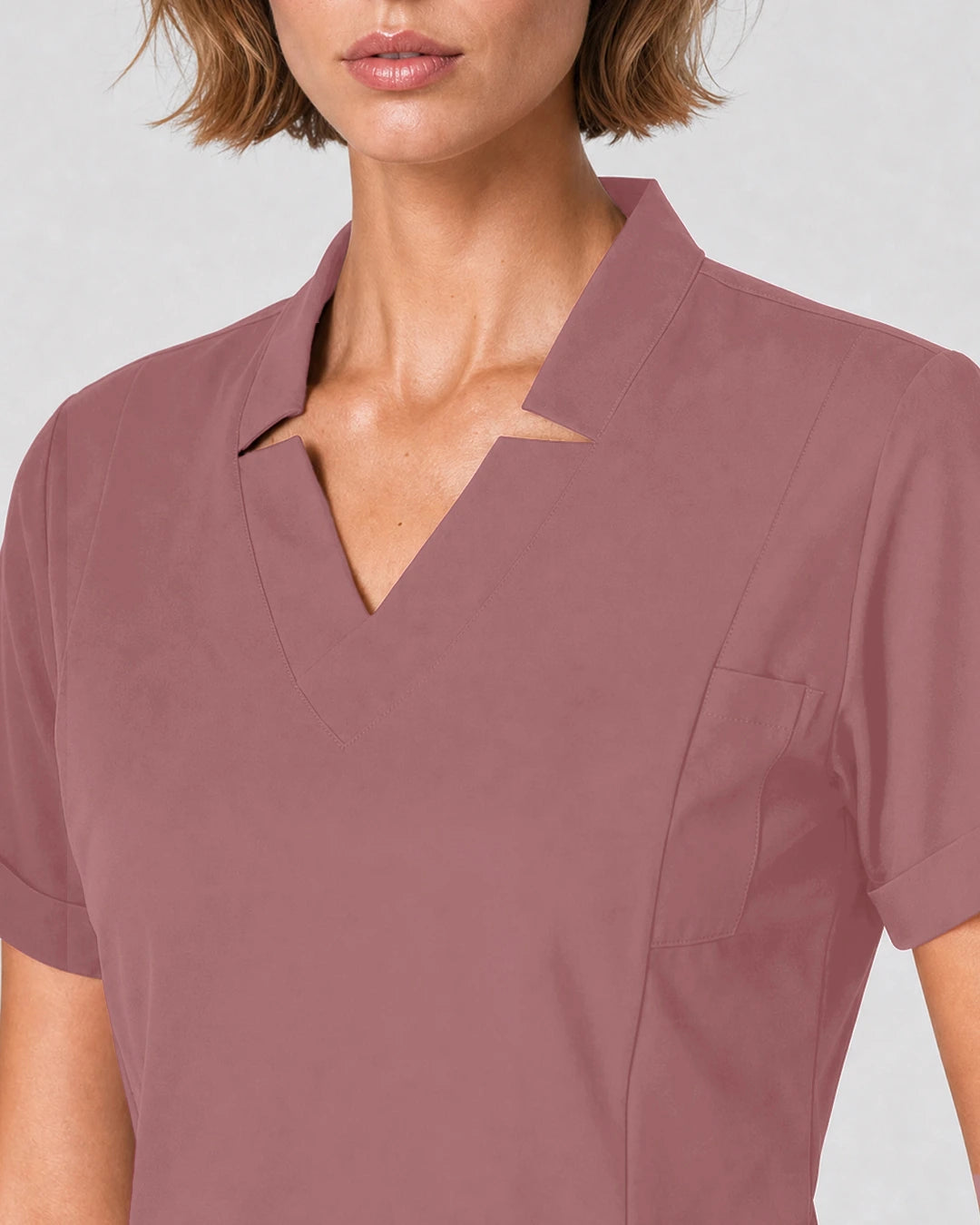 Flesh Pink Eipnare Women's Split V-Neck Tapered Scrub Set - Stretch Medical Scrubs for Women