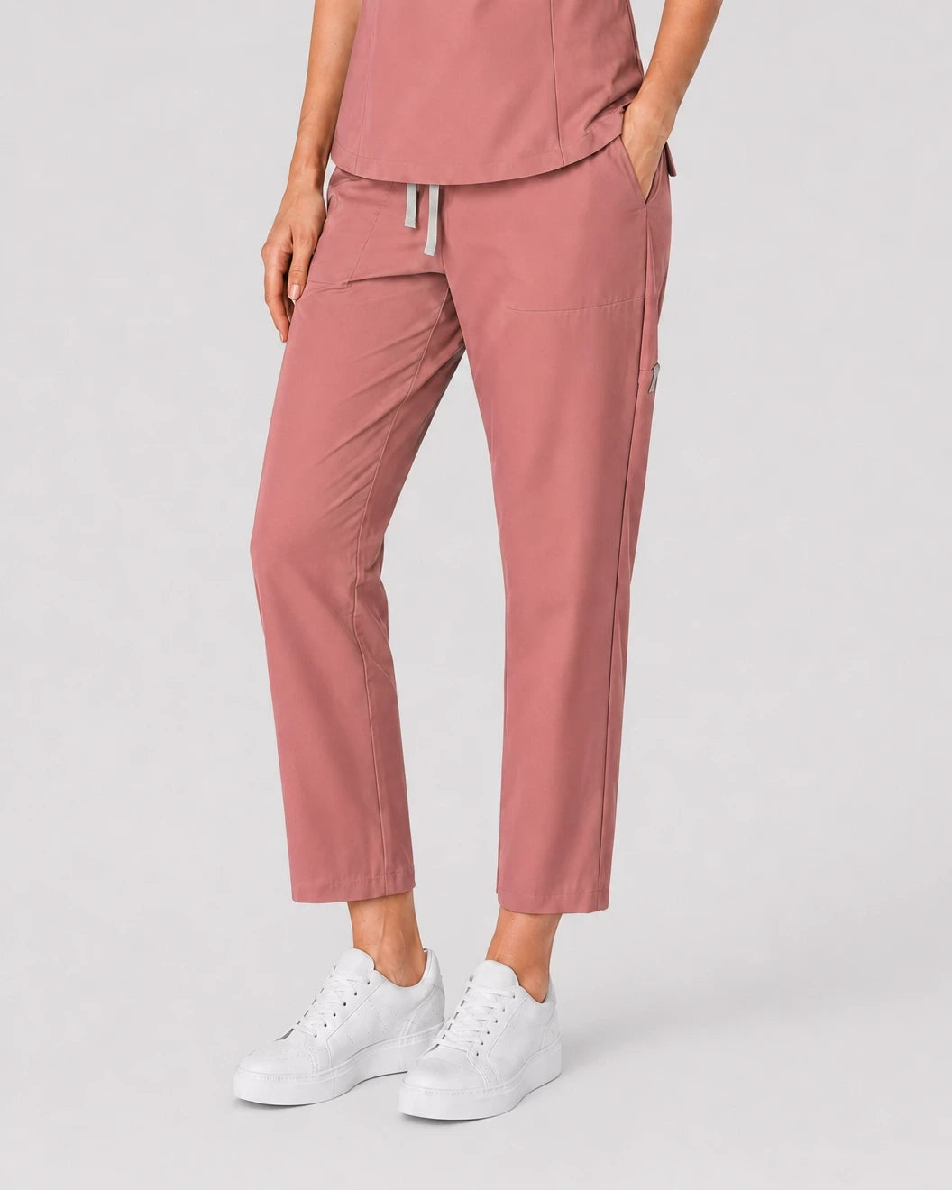 Flesh Pink Eipnare Women's V-Neck Split 9-Pocket Slim Fit Scrub Set - Stretch Medical Scrubs for Women
