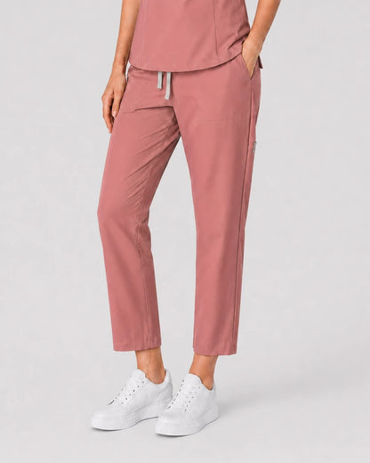 Flesh Pink Eipnare Women's V-Neck Split 9-Pocket Slim Fit Scrub Set - Stretch Medical Scrubs for Women