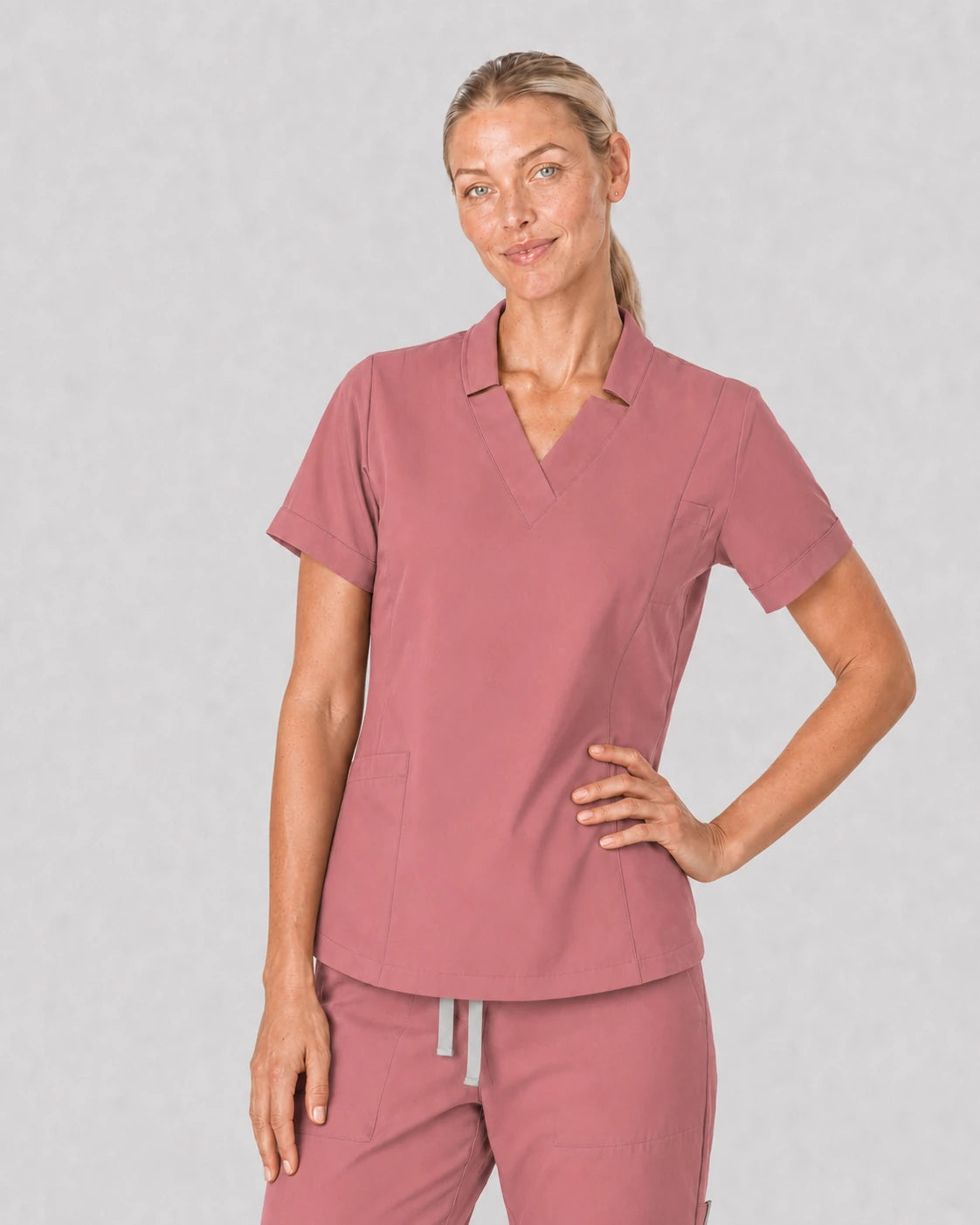 Flesh Pink Eipnare Women's V-Neck Split 9-Pocket Slim Fit Scrub Set - Stretch Medical Scrubs for Women