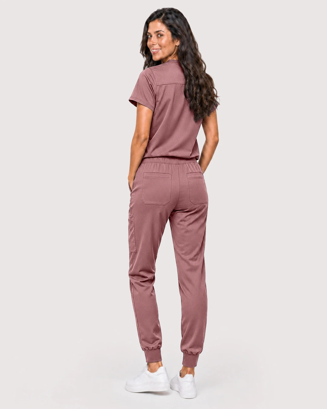 Flesh Pink Eipnare Women's Knit V-Neck Jogger Scrub Set - Stretch Medical Scrubs for Women