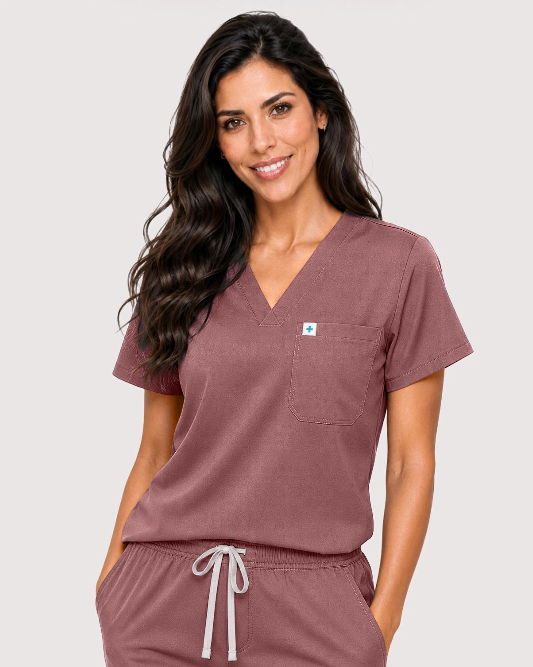 Flesh Pink Eipnare Women's Knit V-Neck Jogger Scrub Set - Stretch Medical Scrubs for Women