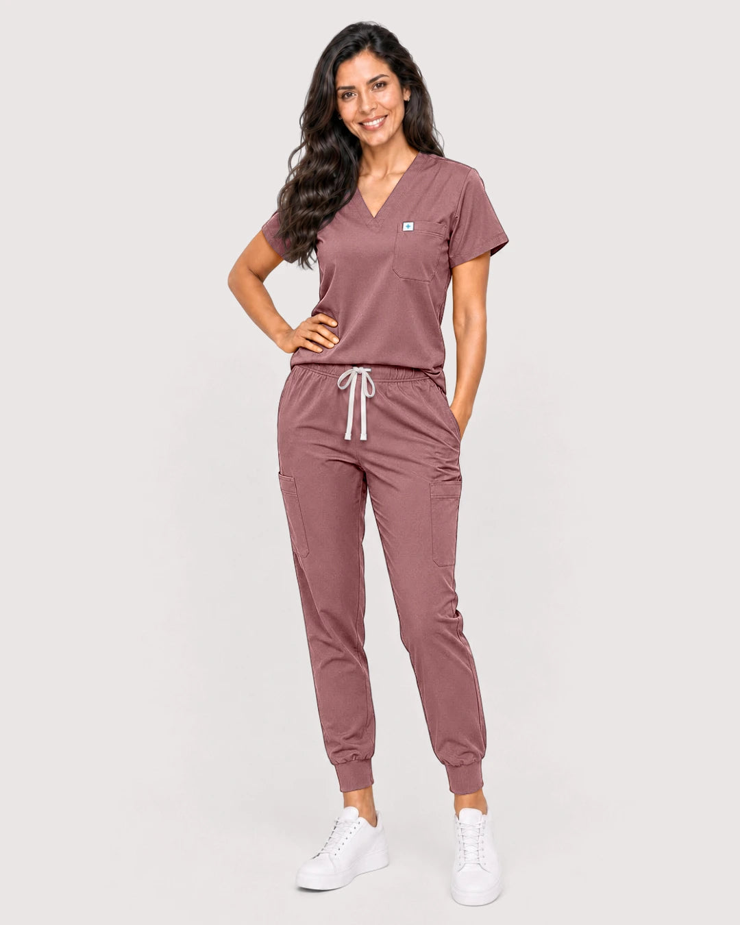 Flesh Pink Eipnare Women's Knit V-Neck Jogger Scrub Set - Stretch Medical Scrubs for Women