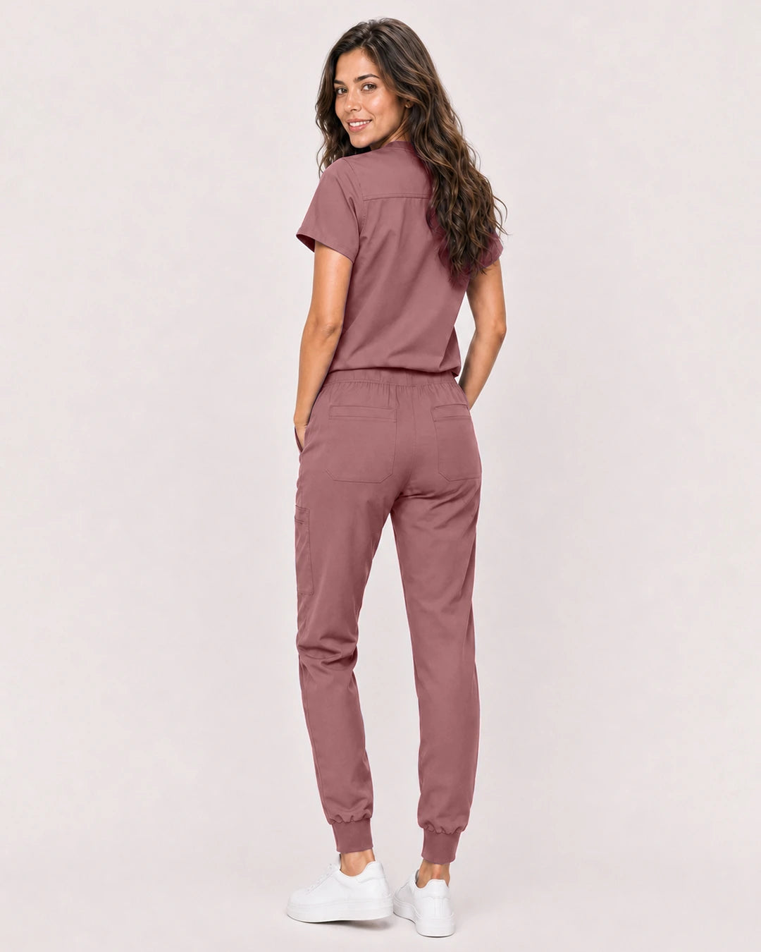 Flesh Pink Eipnare Women's Classic V-Neck Jogger Scrub Set - Stretch Medical Scrubs for Women