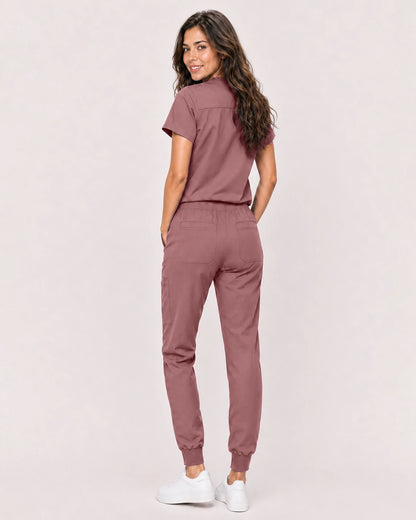 Flesh Pink Eipnare Women's Classic V-Neck Jogger Scrub Set - Stretch Medical Scrubs for Women