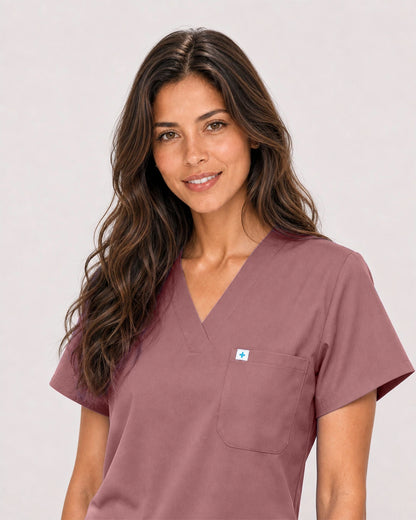 Flesh Pink Eipnare Women's Classic V-Neck Jogger Scrub Set - Stretch Medical Scrubs for Women