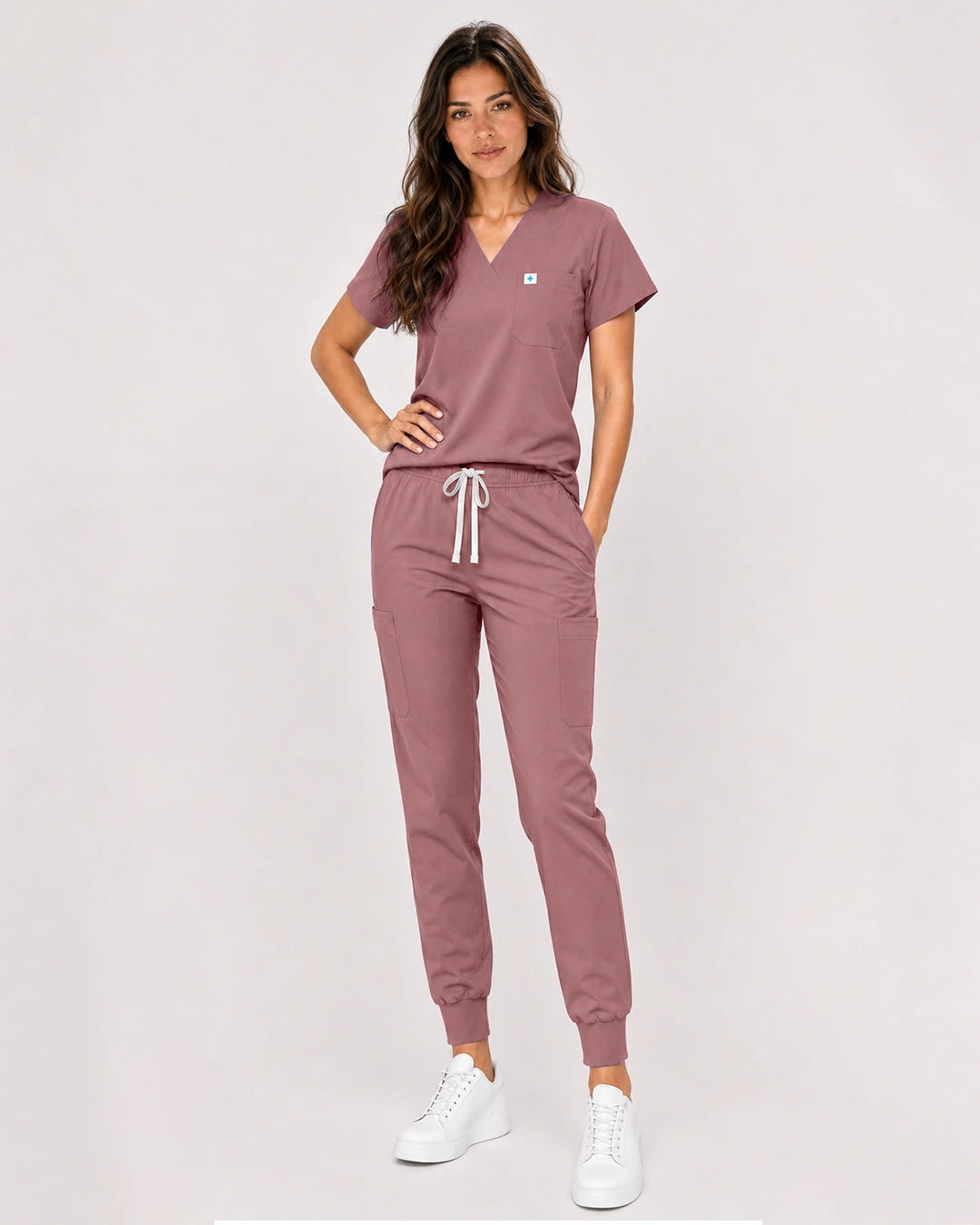 Flesh Pink Eipnare Women's Classic V-Neck Jogger Scrub Set - Stretch Medical Scrubs for Women