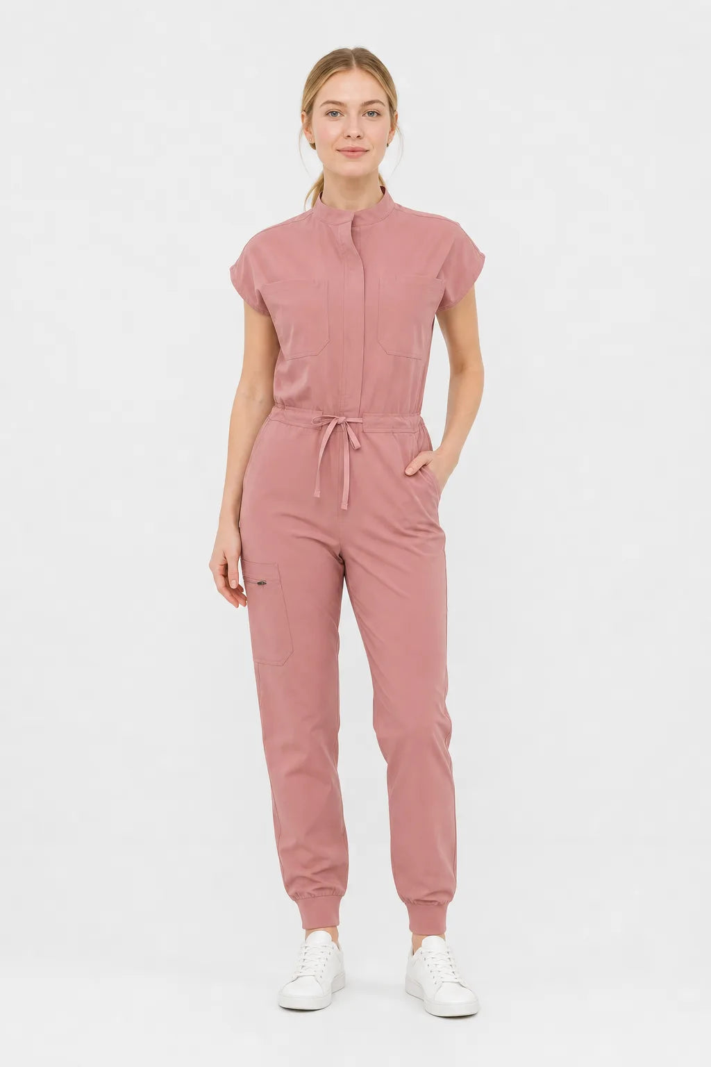 Flesh Pink Eipnare Women's Zip-Front Sleeveless Scrub Jumpsuit - Stretch Medical Scrubs for Women