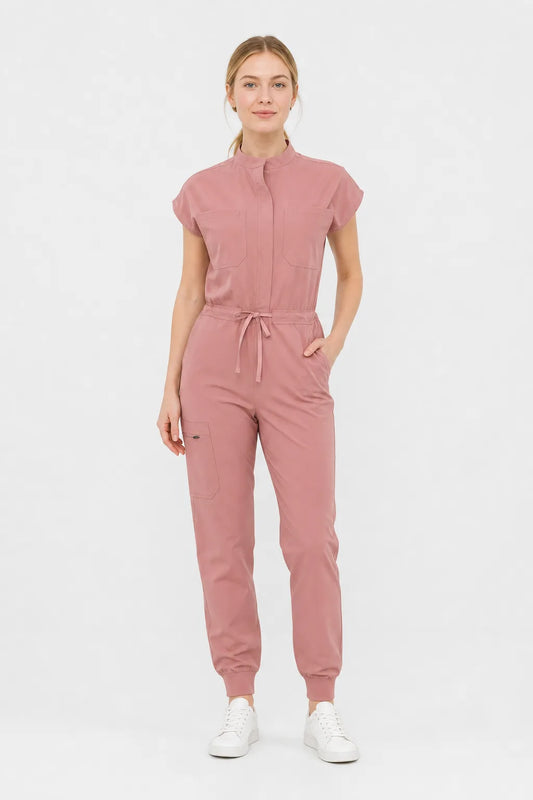 Flesh Pink Eipnare Women's Zip-Front Sleeveless Scrub Jumpsuit - Stretch Medical Scrubs for Women