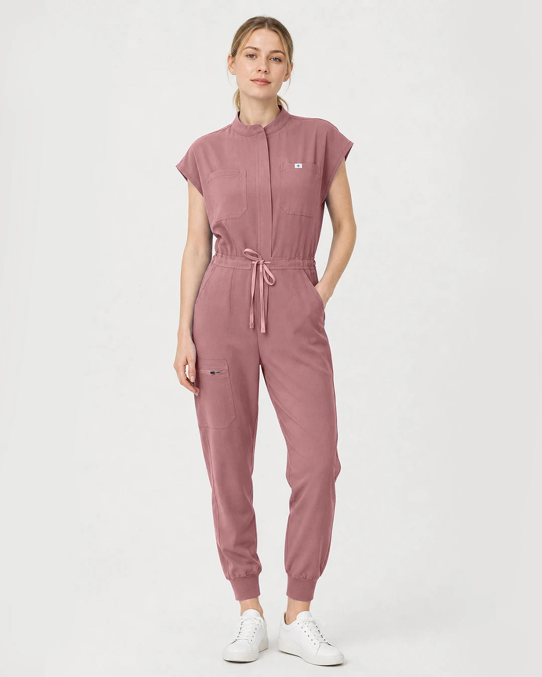 Flesh Pink Eipnare Women's Zip-Front Sleeveless Scrub Jumpsuit - Stretch Medical Scrubs for Women