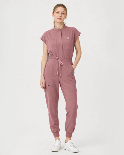 Flesh Pink Eipnare Women's Zip-Front Sleeveless Scrub Jumpsuit - Stretch Medical Scrubs for Women