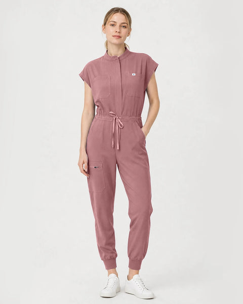 Eipnare Women's Zip-Front Sleeveless Scrub Jumpsuit - Flesh Pink