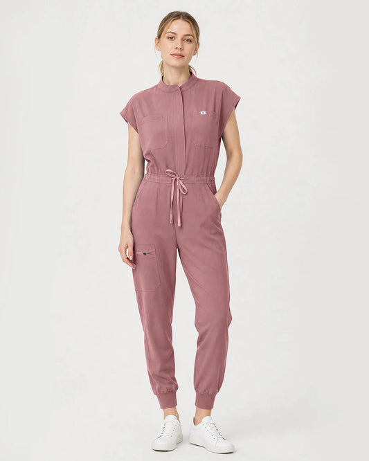 Flesh Pink Eipnare Women's Zip-Front Sleeveless Scrub Jumpsuit - Stretch Medical Scrubs for Women