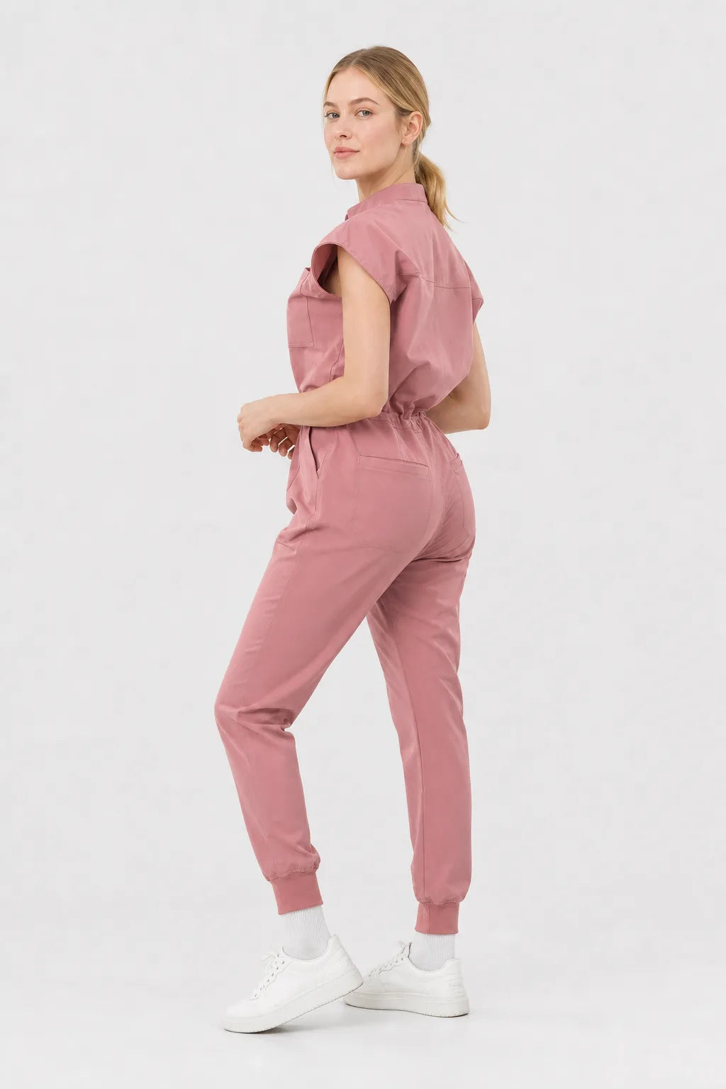Flesh Pink Eipnare Women's Zip-Front Sleeveless Scrub Jumpsuit - Stretch Medical Scrubs for Women