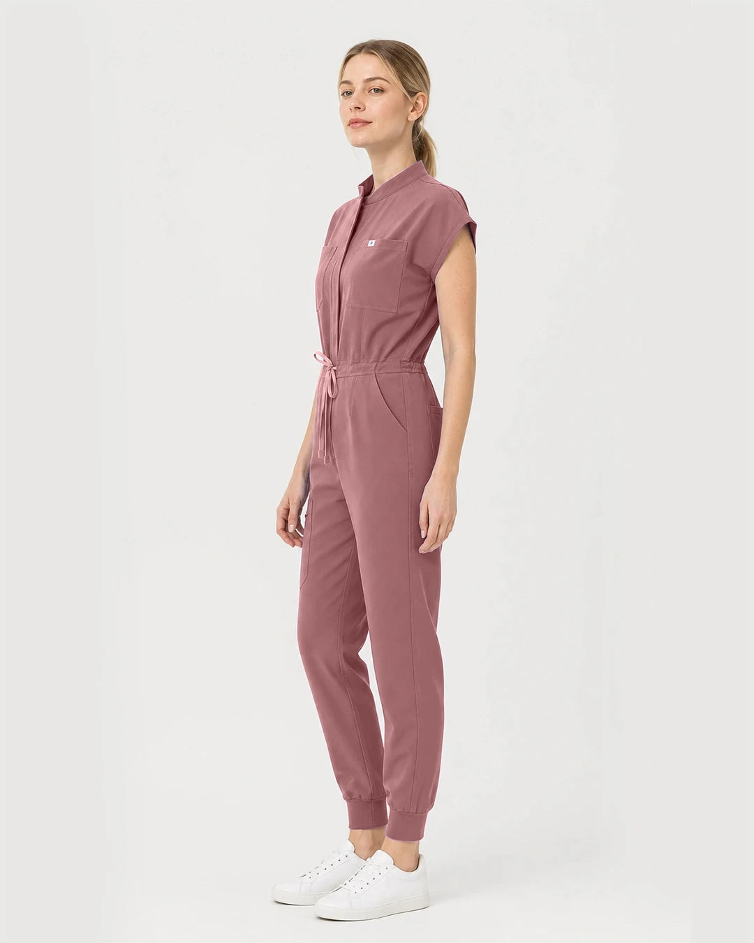 Flesh Pink Eipnare Women's Zip-Front Sleeveless Scrub Jumpsuit - Stretch Medical Scrubs for Women
