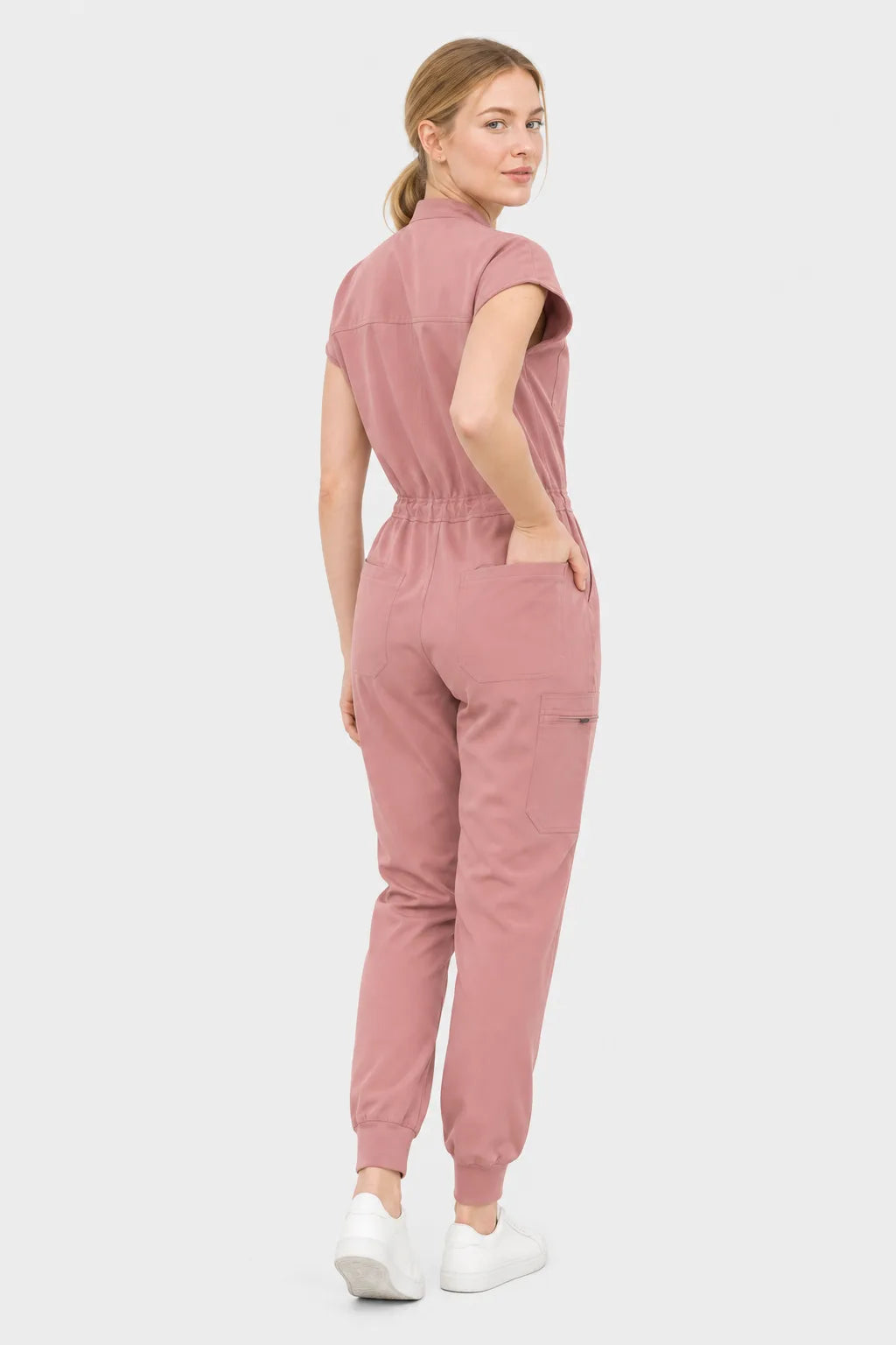 Flesh Pink Eipnare Women's Zip-Front Sleeveless Scrub Jumpsuit - Stretch Medical Scrubs for Women