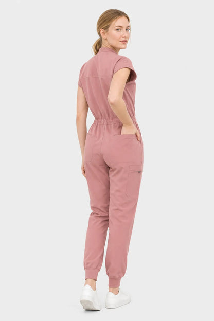 Flesh Pink Eipnare Women's Zip-Front Sleeveless Scrub Jumpsuit - Stretch Medical Scrubs for Women