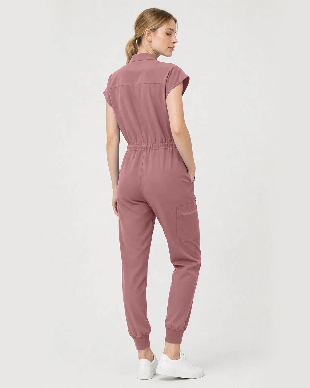 Flesh Pink Eipnare Women's Zip-Front Sleeveless Scrub Jumpsuit - Stretch Medical Scrubs for Women