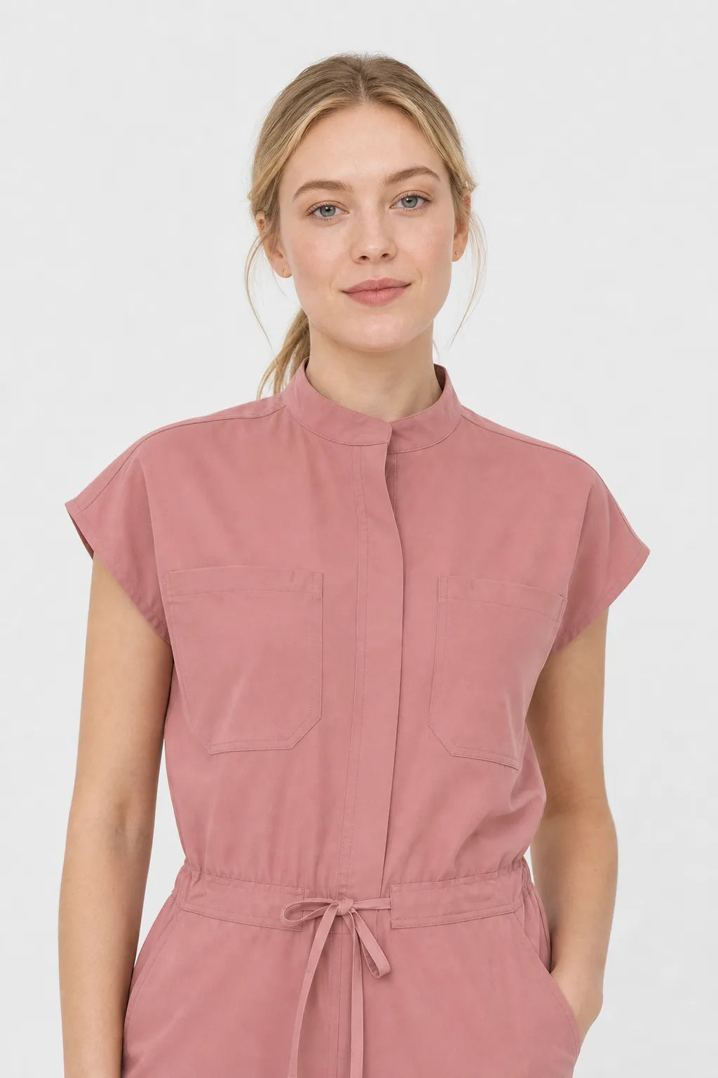 Flesh Pink Eipnare Women's Zip-Front Sleeveless Scrub Jumpsuit - Stretch Medical Scrubs for Women