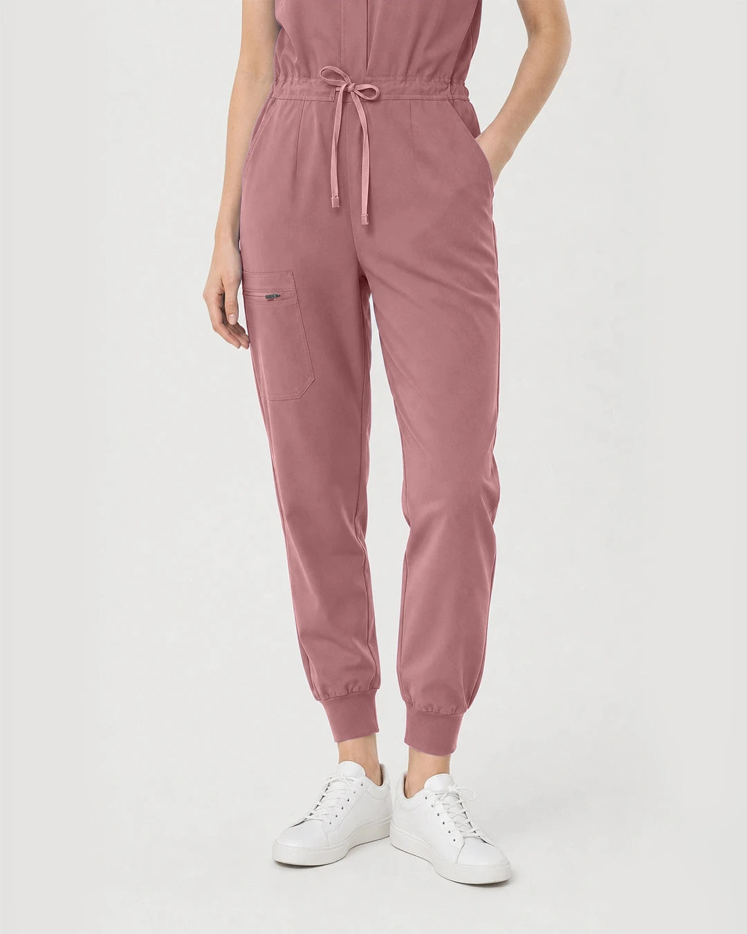 Flesh Pink Eipnare Women's Zip-Front Sleeveless Scrub Jumpsuit - Stretch Medical Scrubs for Women