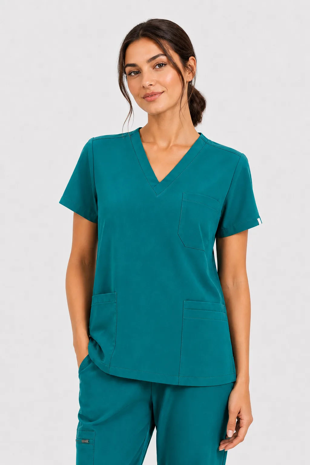 Green Eipnare Women's V-Neck 8-Pocket Jogger Scrub Set - Stretch Medical Scrubs for Women