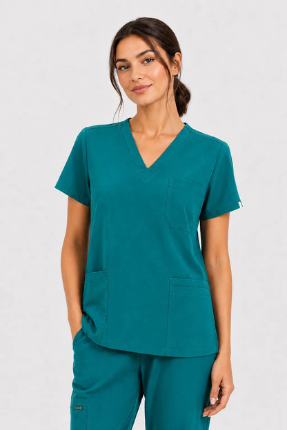 Green Eipnare Women's V-Neck 8-Pocket Jogger Scrub Set - Stretch Medical Scrubs for Women