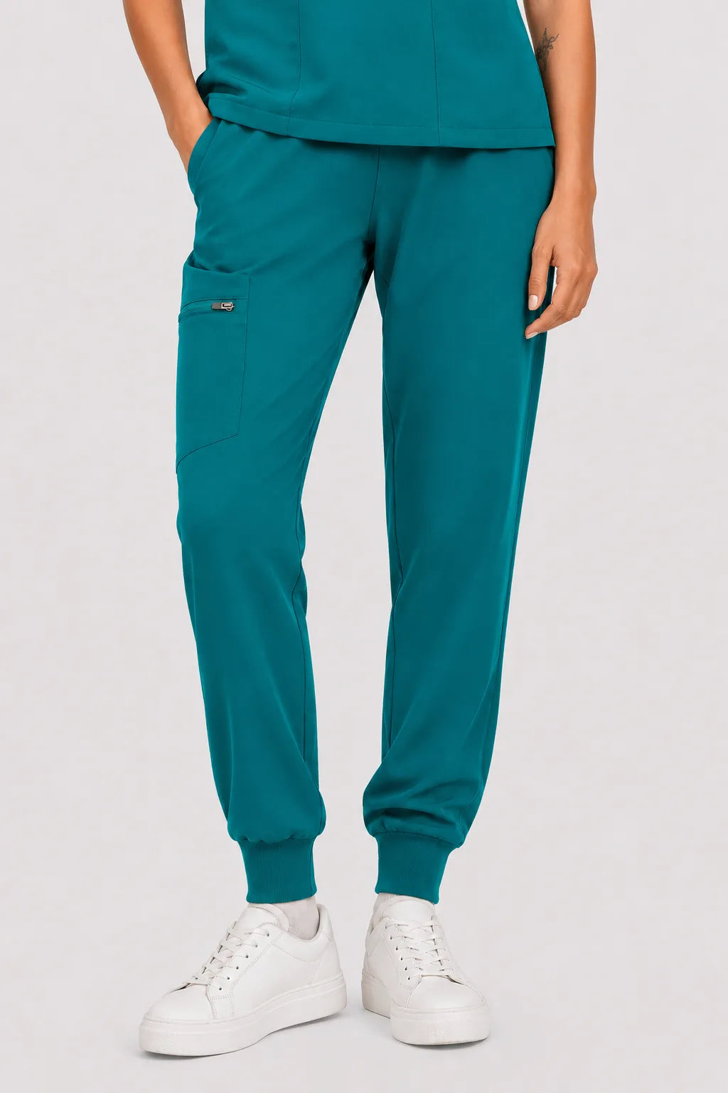 Green Eipnare Women's V-Neck 8-Pocket Jogger Scrub Set - Stretch Medical Scrubs for Women