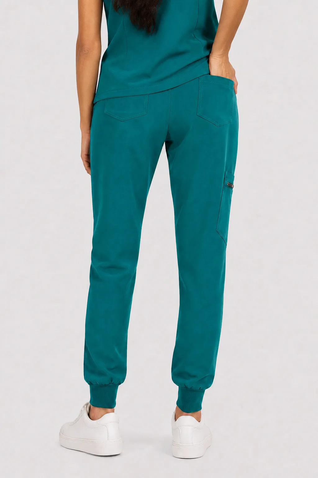 Green Eipnare Women's V-Neck 8-Pocket Jogger Scrub Set - Stretch Medical Scrubs for Women