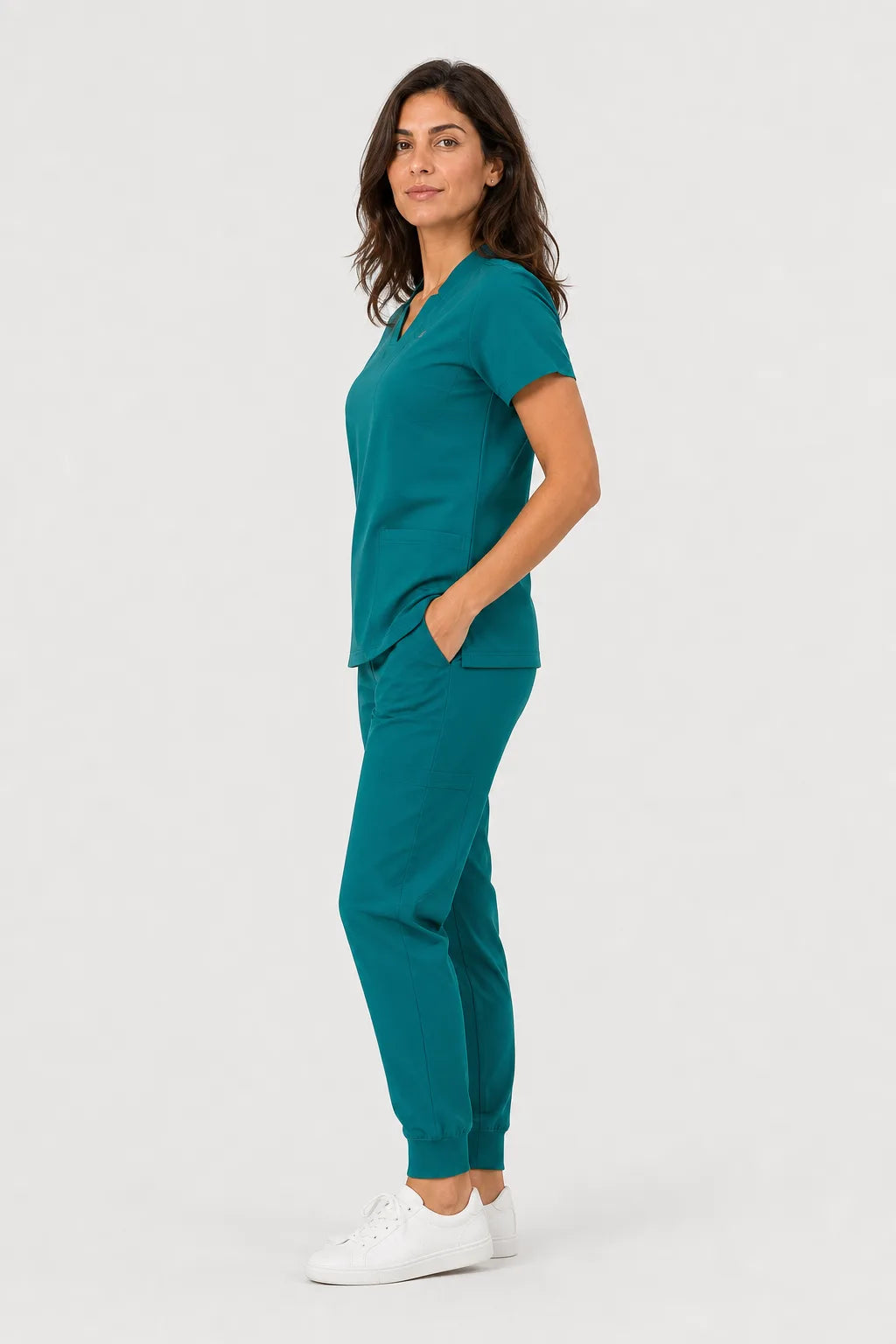 Green Eipnare Women's Notch Neck Cargo Jogger Scrub Set - Stretch Medical Scrubs for Women