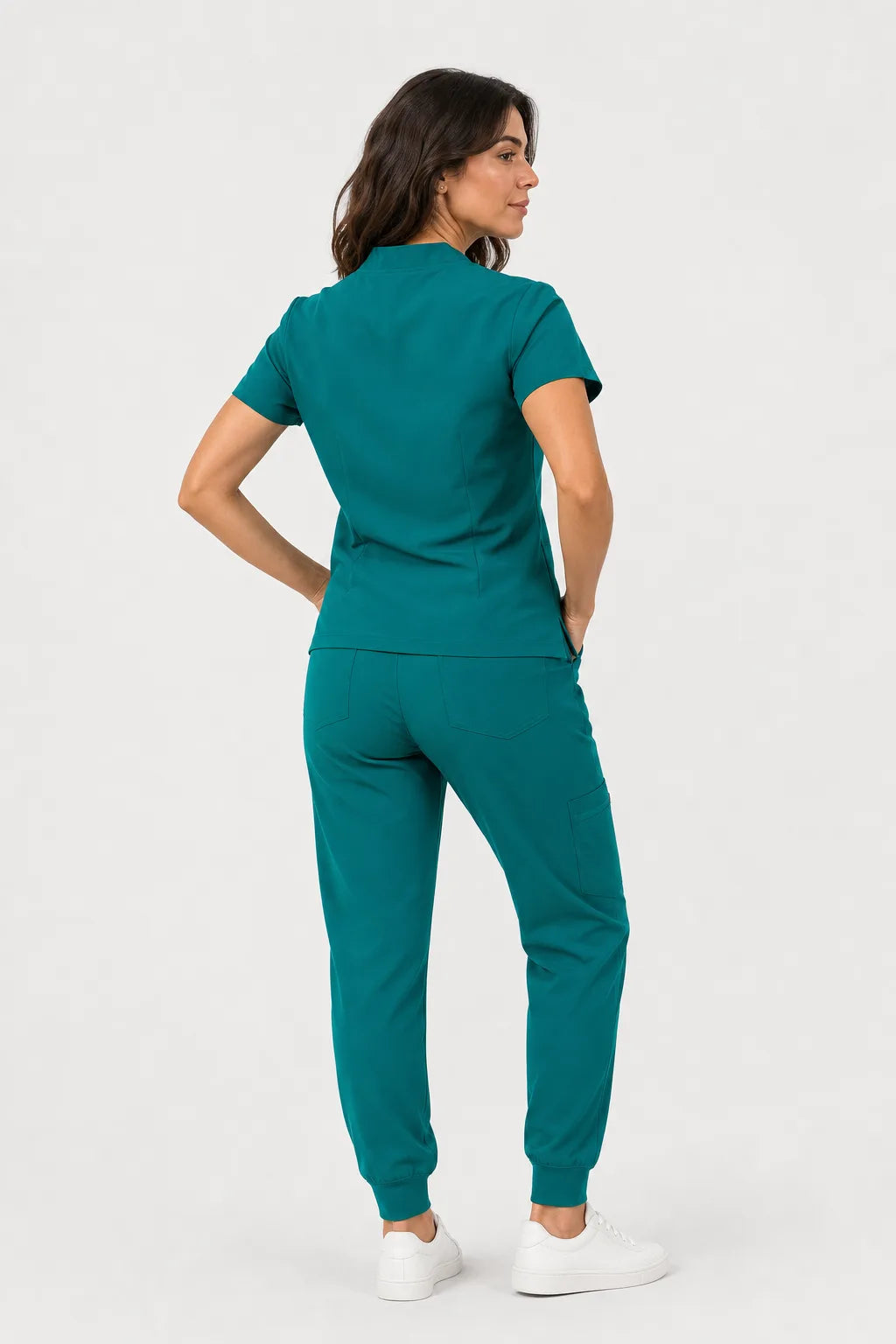 Green Eipnare Women's Notch Neck Cargo Jogger Scrub Set - Stretch Medical Scrubs for Women