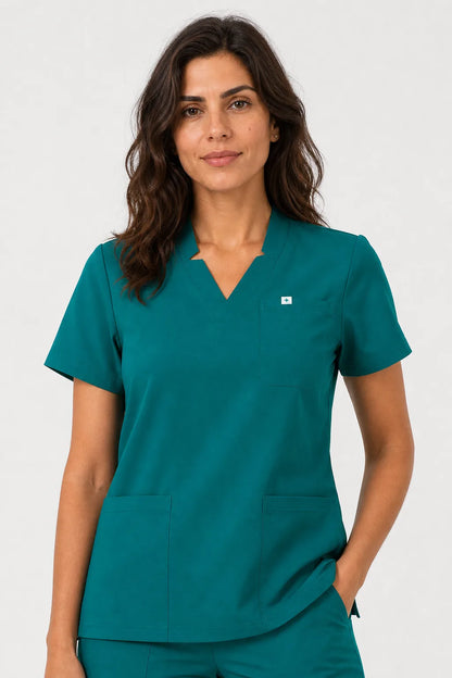 Green Eipnare Women's Notch Neck Cargo Jogger Scrub Set - Stretch Medical Scrubs for Women
