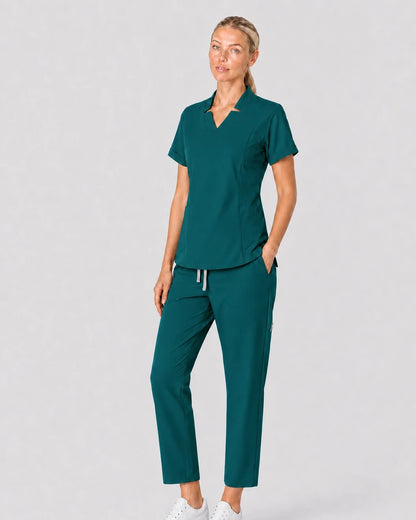 Green Eipnare Women's V-Neck Split 9-Pocket Slim Fit Scrub Set - Stretch Medical Scrubs for Women