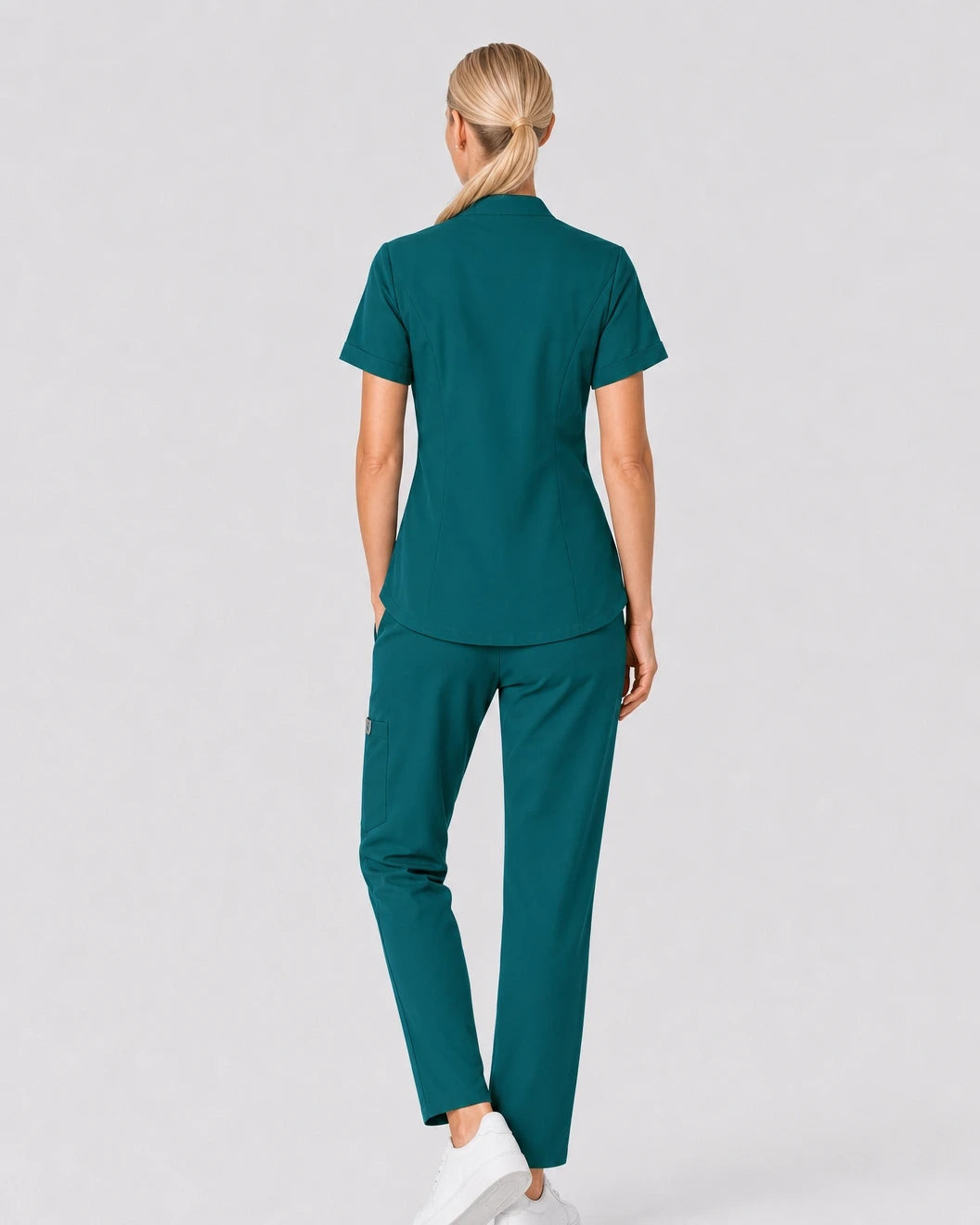 Green Eipnare Women's V-Neck Split 9-Pocket Slim Fit Scrub Set - Stretch Medical Scrubs for Women