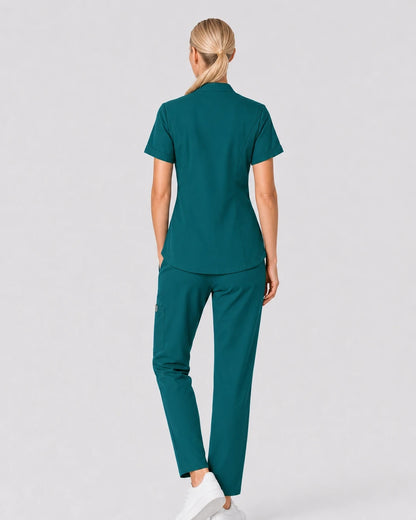 Green Eipnare Women's V-Neck Split 9-Pocket Slim Fit Scrub Set - Stretch Medical Scrubs for Women