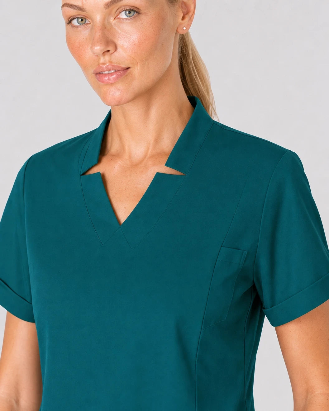 Green Eipnare Women's V-Neck Split 9-Pocket Slim Fit Scrub Set - Stretch Medical Scrubs for Women