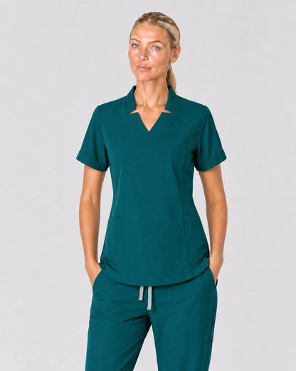 Green Eipnare Women's V-Neck Split 9-Pocket Slim Fit Scrub Set - Stretch Medical Scrubs for Women