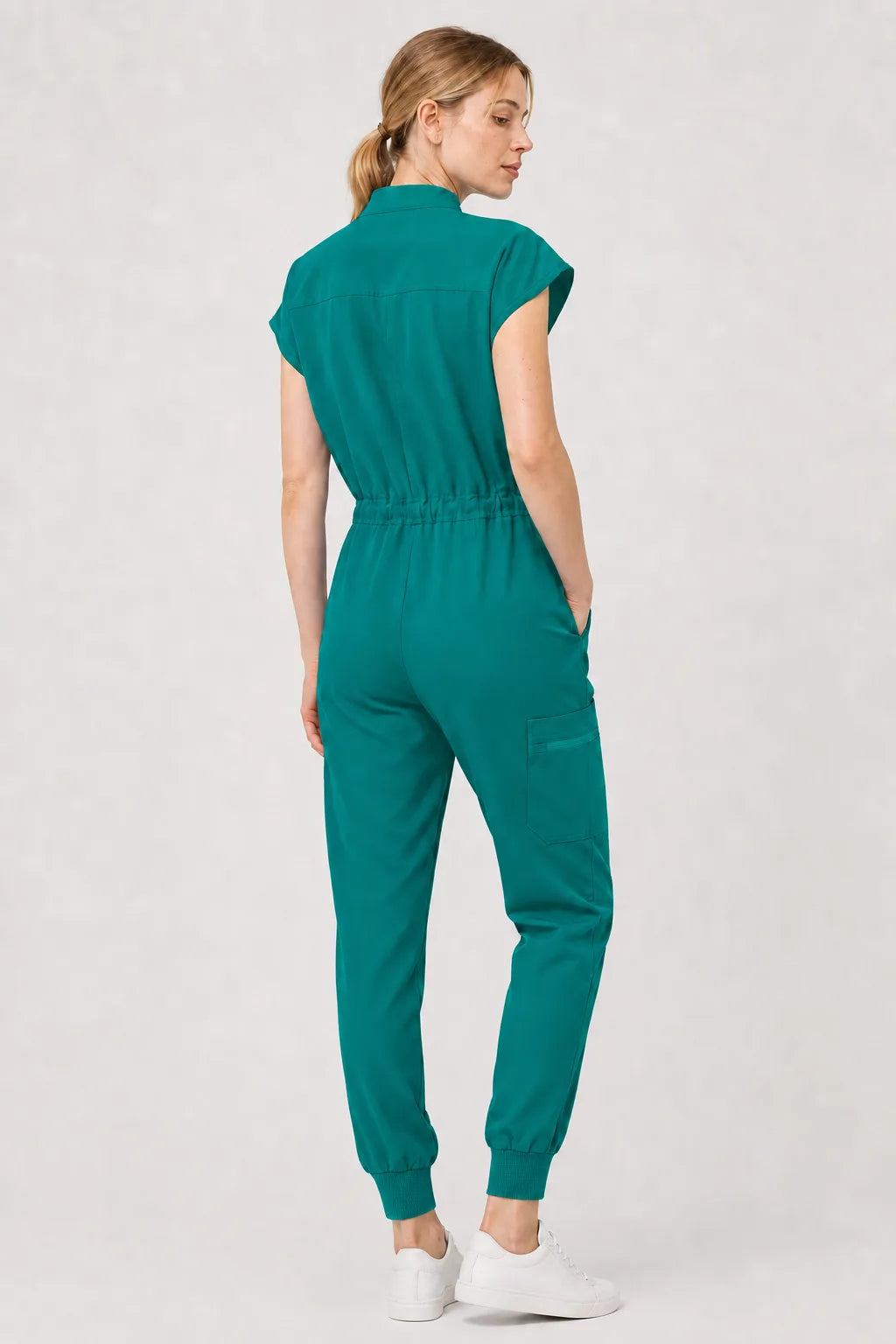 Green Eipnare Women's Zip-Front Sleeveless Scrub Jumpsuit - Stretch Medical Scrubs for Women