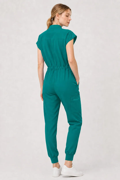 Green Eipnare Women's Zip-Front Sleeveless Scrub Jumpsuit - Stretch Medical Scrubs for Women