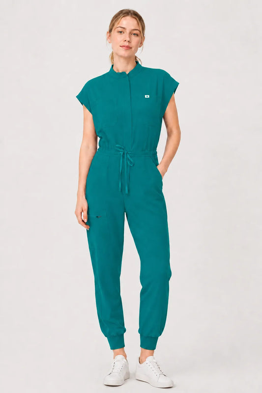 Green Eipnare Women's Zip-Front Sleeveless Scrub Jumpsuit - Stretch Medical Scrubs for Women