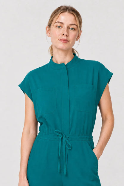 Green Eipnare Women's Zip-Front Sleeveless Scrub Jumpsuit - Stretch Medical Scrubs for Women