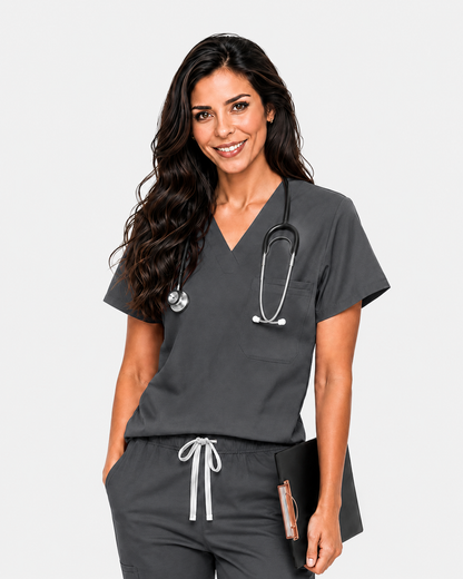 Heather grey Eipnare Women's Classic V-Neck Scrub Top - Stretch Medical Scrubs for Women