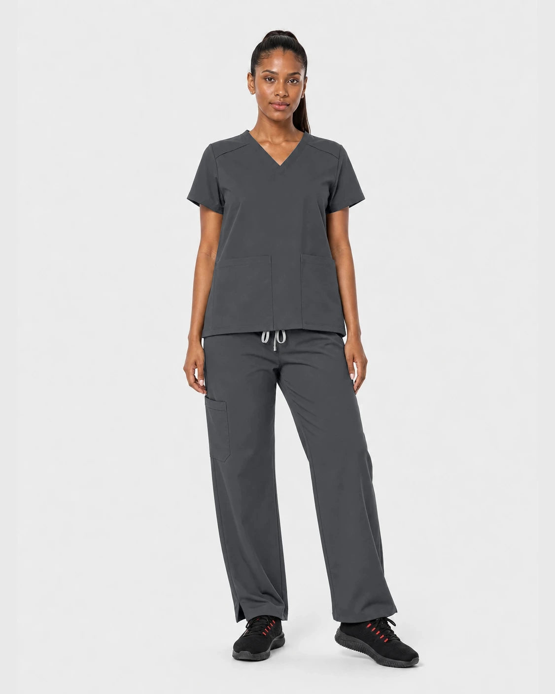 Heather Grey Eipnare Women's 15-Pocket V-Neck Jogger Scrub Set - Stretch Medical Scrubs for Women