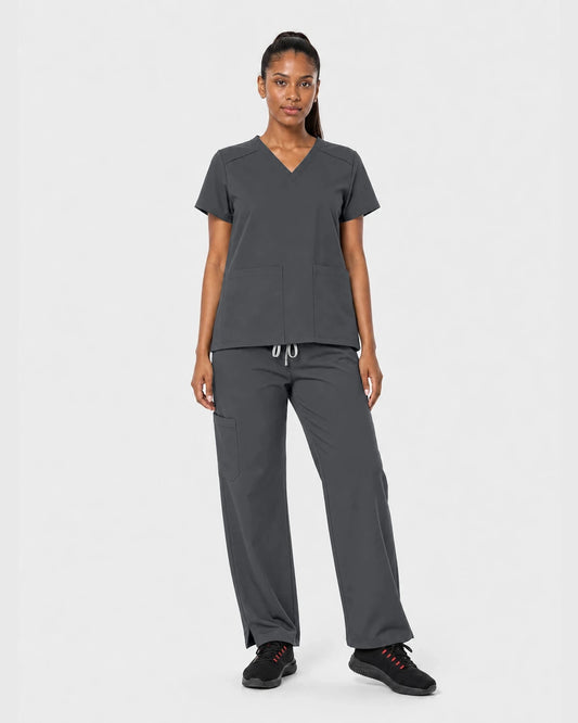 Heather Grey Eipnare Women's Woven V-Neck Straight-Leg Scrub Set - Stretch Medical Scrubs for Women