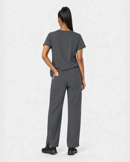 Heather Grey Eipnare Women's 15-Pocket V-Neck Jogger Scrub Set - Stretch Medical Scrubs for Women