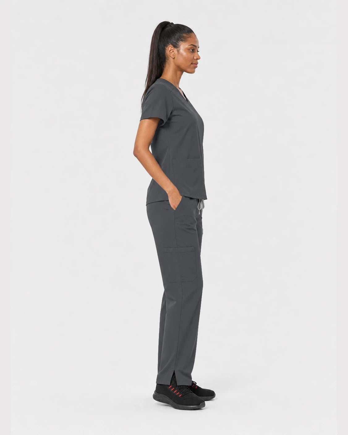 Heather Grey Eipnare Women's 15-Pocket V-Neck Jogger Scrub Set - Stretch Medical Scrubs for Women
