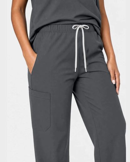 Heather Grey Eipnare Women's 15-Pocket V-Neck Jogger Scrub Set - Stretch Medical Scrubs for Women