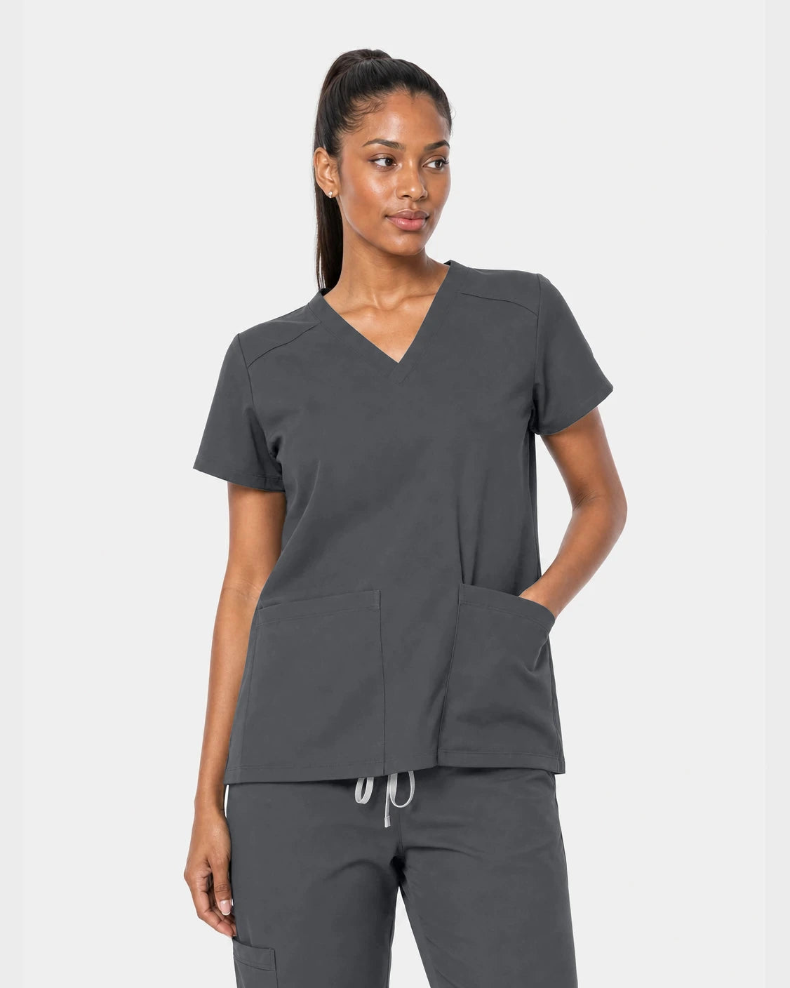 Heather Grey Eipnare Women's 15-Pocket V-Neck Jogger Scrub Set - Stretch Medical Scrubs for Women