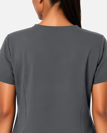 Heather grey Eipnare Women's Woven V-Neck Scrub Top - Stretch Medical Scrubs for Women