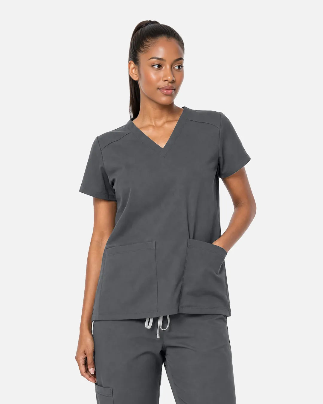 Heather grey Eipnare Women's Woven V-Neck Scrub Top - Stretch Medical Scrubs for Women